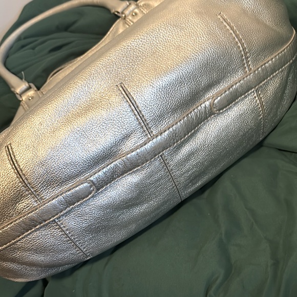 Cole Haan Silver Pebbled Leather Handbag Tote - Picture 5 of 5